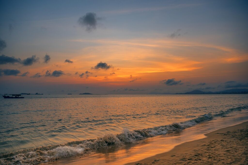 sunset, beach, caiyun, nature, outdoors, waves